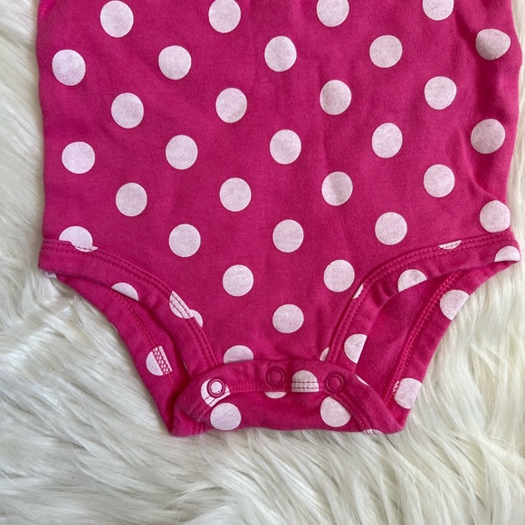 🔴EUC Carter’s Baby Girl Pink & White Polkadot Button Sleeve Onesie SZ 3m💕 - Picture 3 of 10